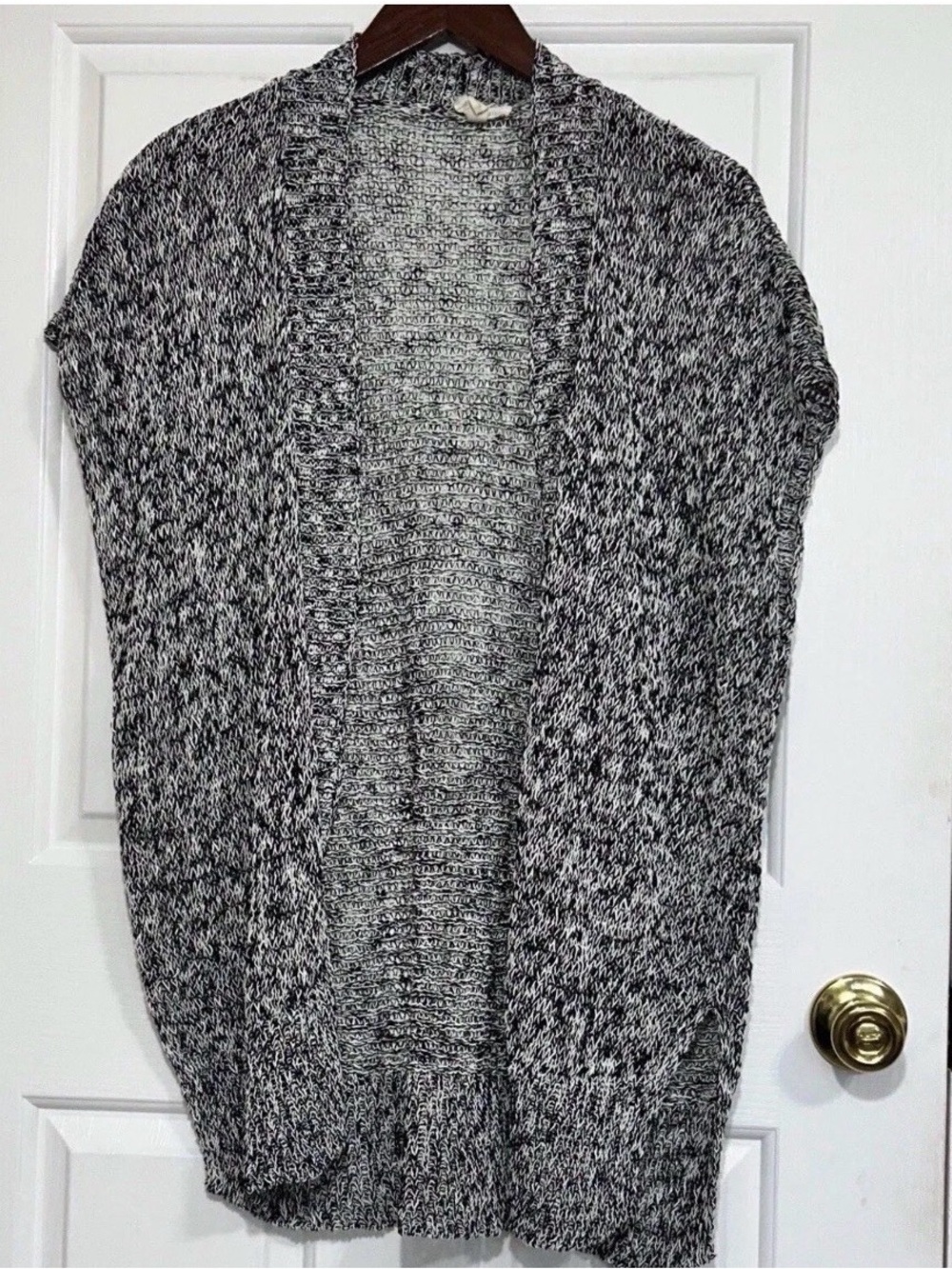 Eileen Fisher The Heather Knit Marled Linen Vest Cardigan Gray Black Size Medium